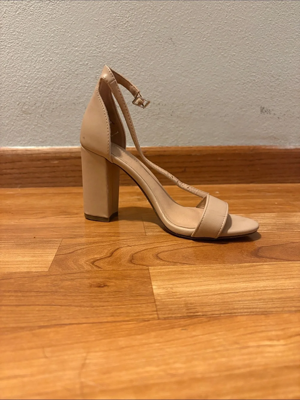 Madden Girl Nude T-Strap Block Heel Sandal